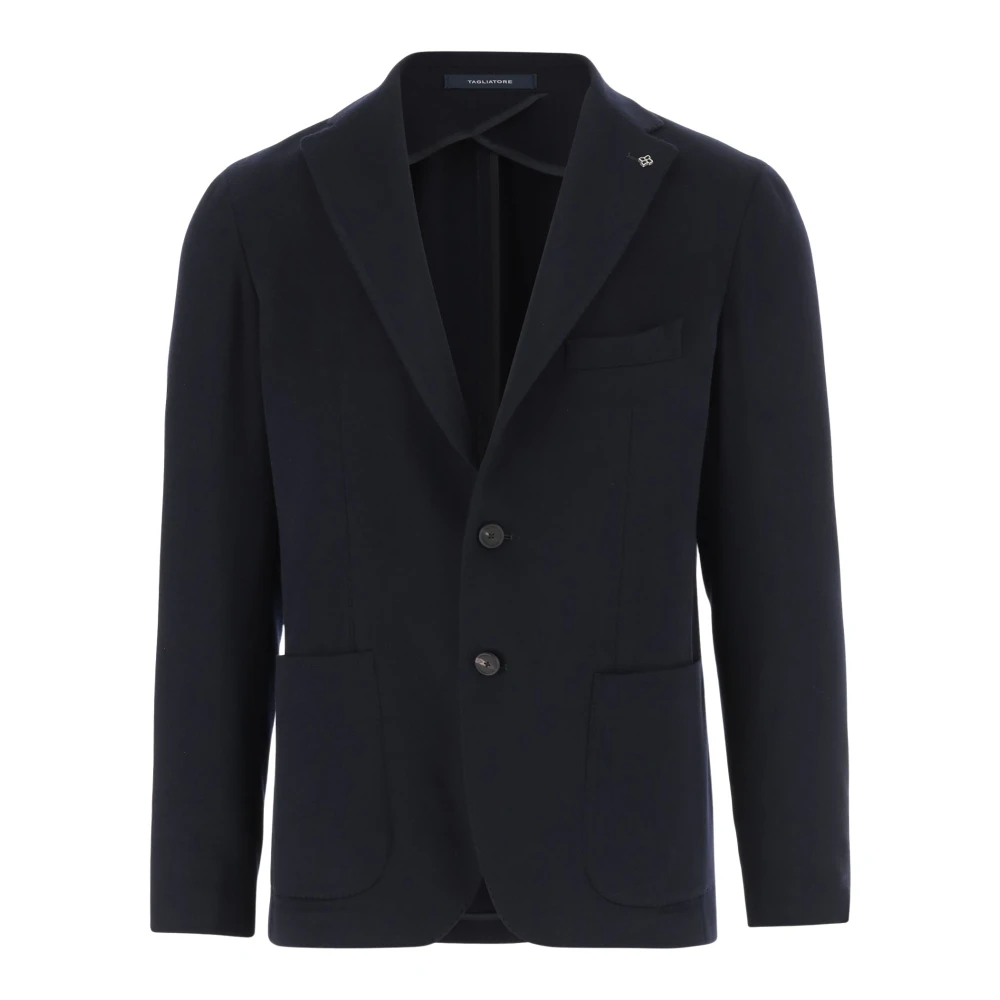 Tagliatore Mannelijk Blauw Jacket Made Of Cashmere Revers Single-Breasted Button Closure Two Patch Pockets On The Front One Breast Pocket Long Sleeves Button Cuffs Charm Logo Applied On The Front Navy Made In Italy Composition: 100% Cashmere