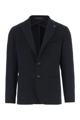 Jacket made of cashmere Revers Single-breasted button closure Two patch pockets on the front One breast pocket Long sleeves Button cuffs Charm logo applied on the front Navy Made in Italy Composition: 100% cashmere