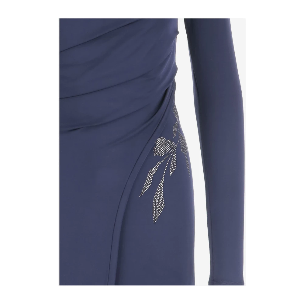 Giorgio Armani Navy Bloemen Geborduurde Maxi Jurk Blue Dames