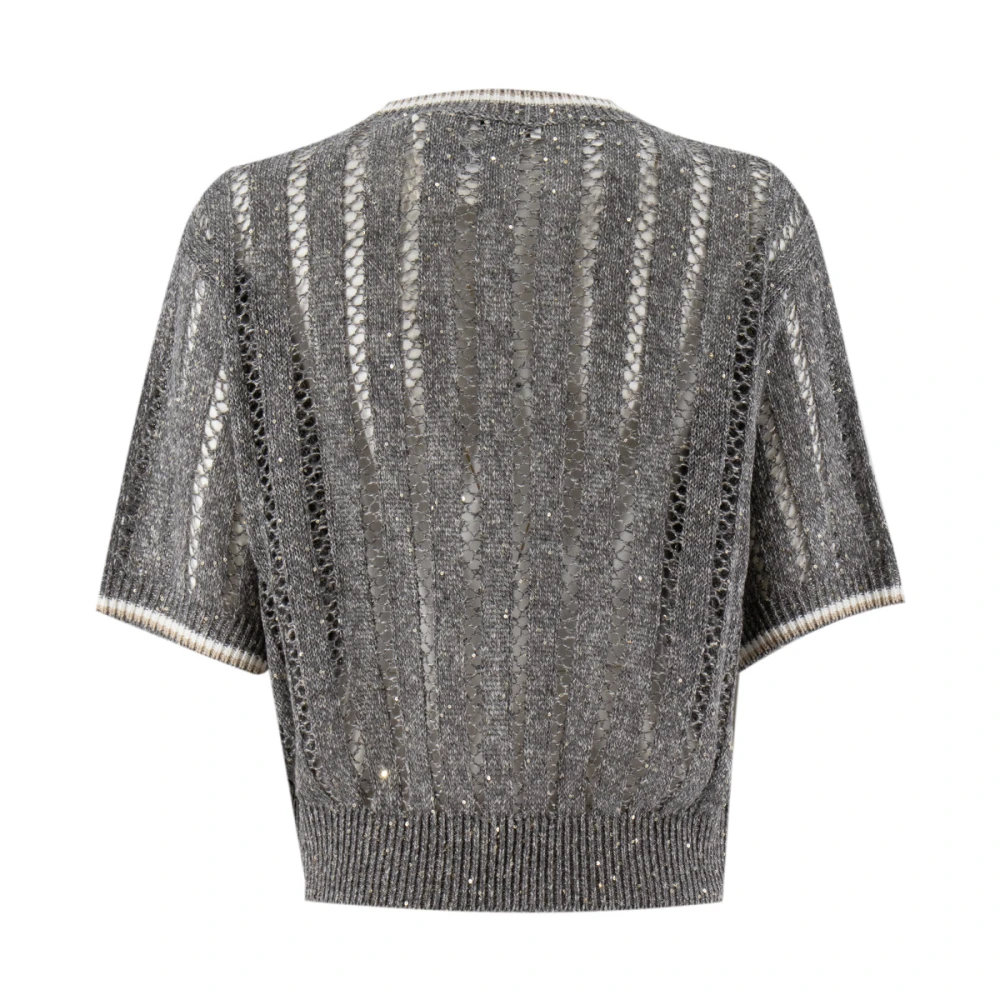 BRUNELLO CUCINELLI Neteffect Paillet Gebreide Trui Gray Dames