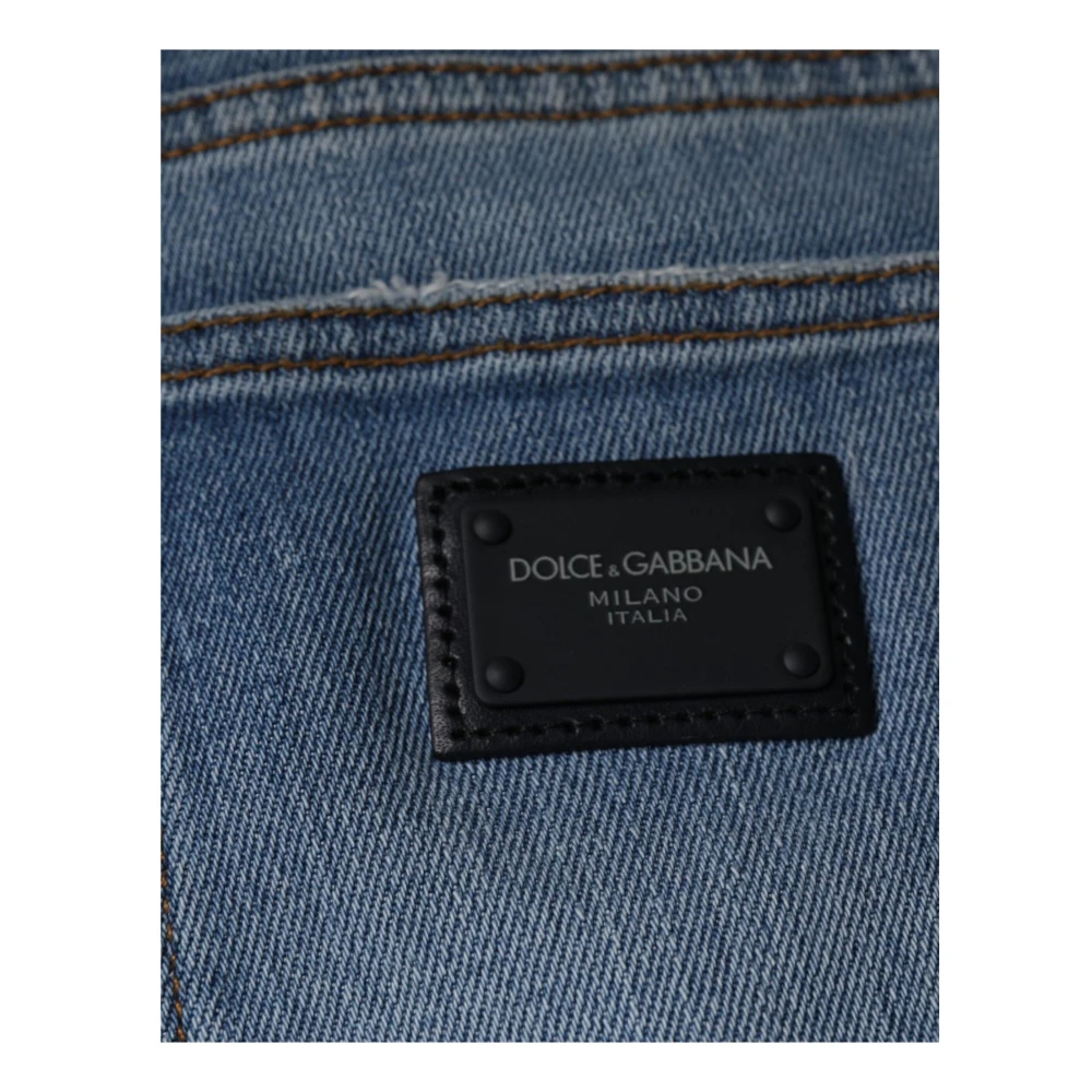 Dolce & Gabbana Blauwe Skinny Denim Jeans met Logo Blue Heren