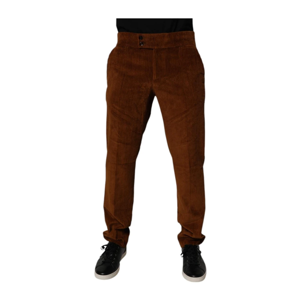 Dolce & Gabbana Mannelijk Bruin Broeken Heren, M, Denim, Donkerbruine Corduroy Skinny Denim Jeans
