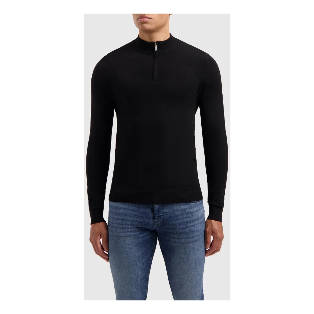 Pure Path Essentiële Gebreide Half-Zip Trui Black Heren