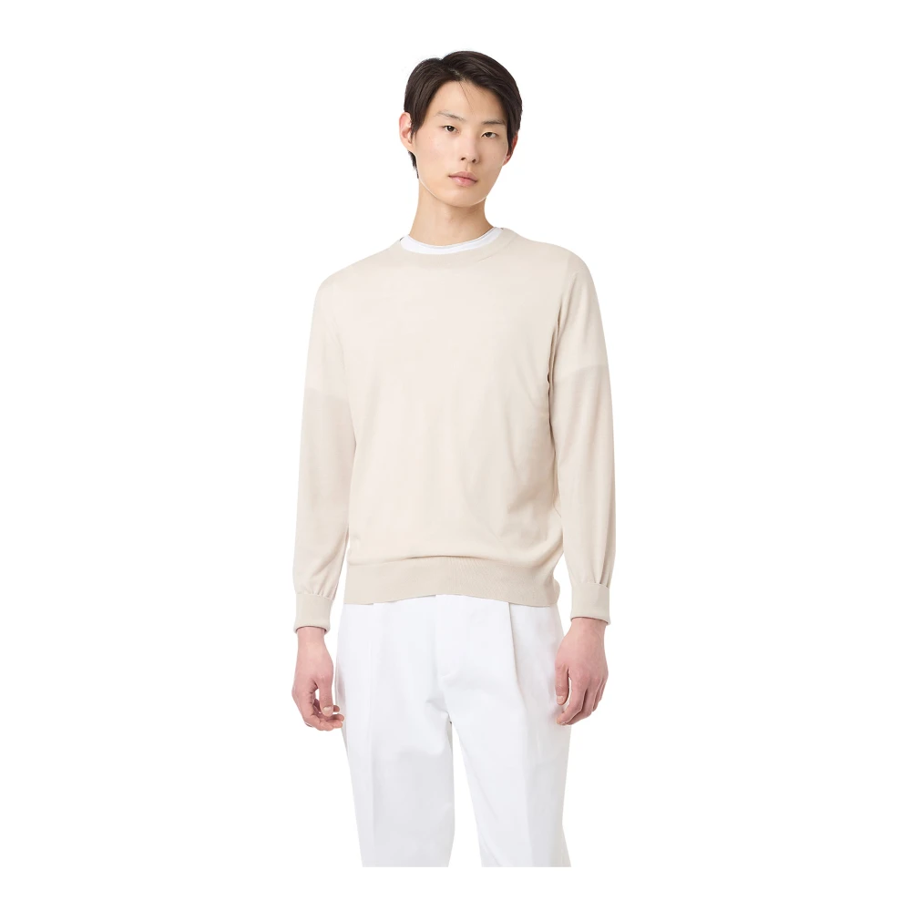 Eleventy Men's Beige Round-Neck Knitwear, 3XL, Merino Wool Crew Neck Jumper