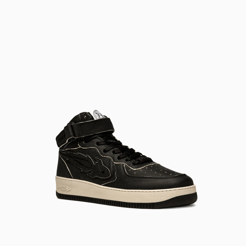 Enterprise Japan Leren Sneakers met Unieke Details geïnspireerd door Streetwear Black Heren