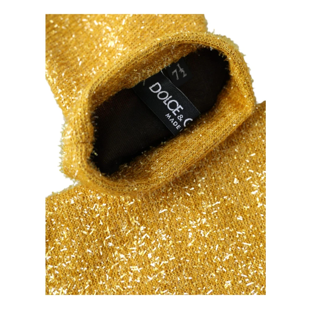Dolce & Gabbana Gouden Lurex Mid Arm Handschoenen Yellow Dames