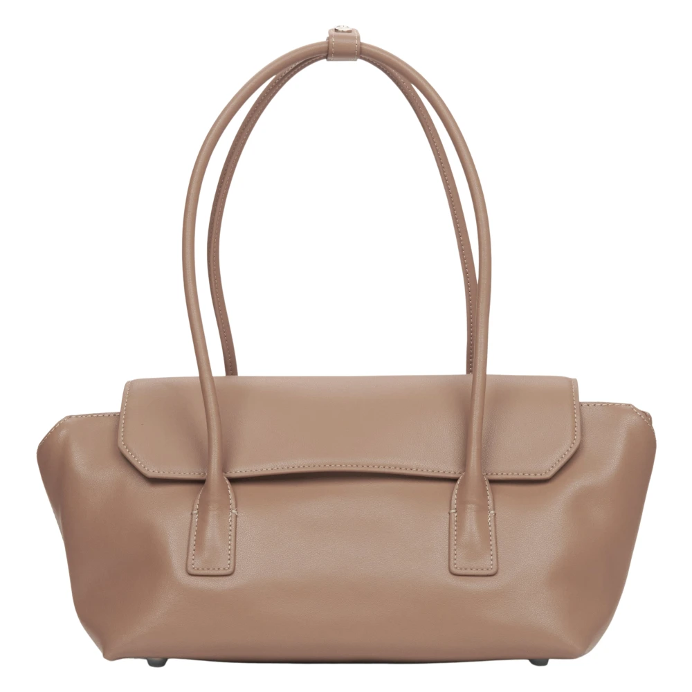Estro Dames Beige Leren Schoudertas met Lange Handvatten Beige Dames