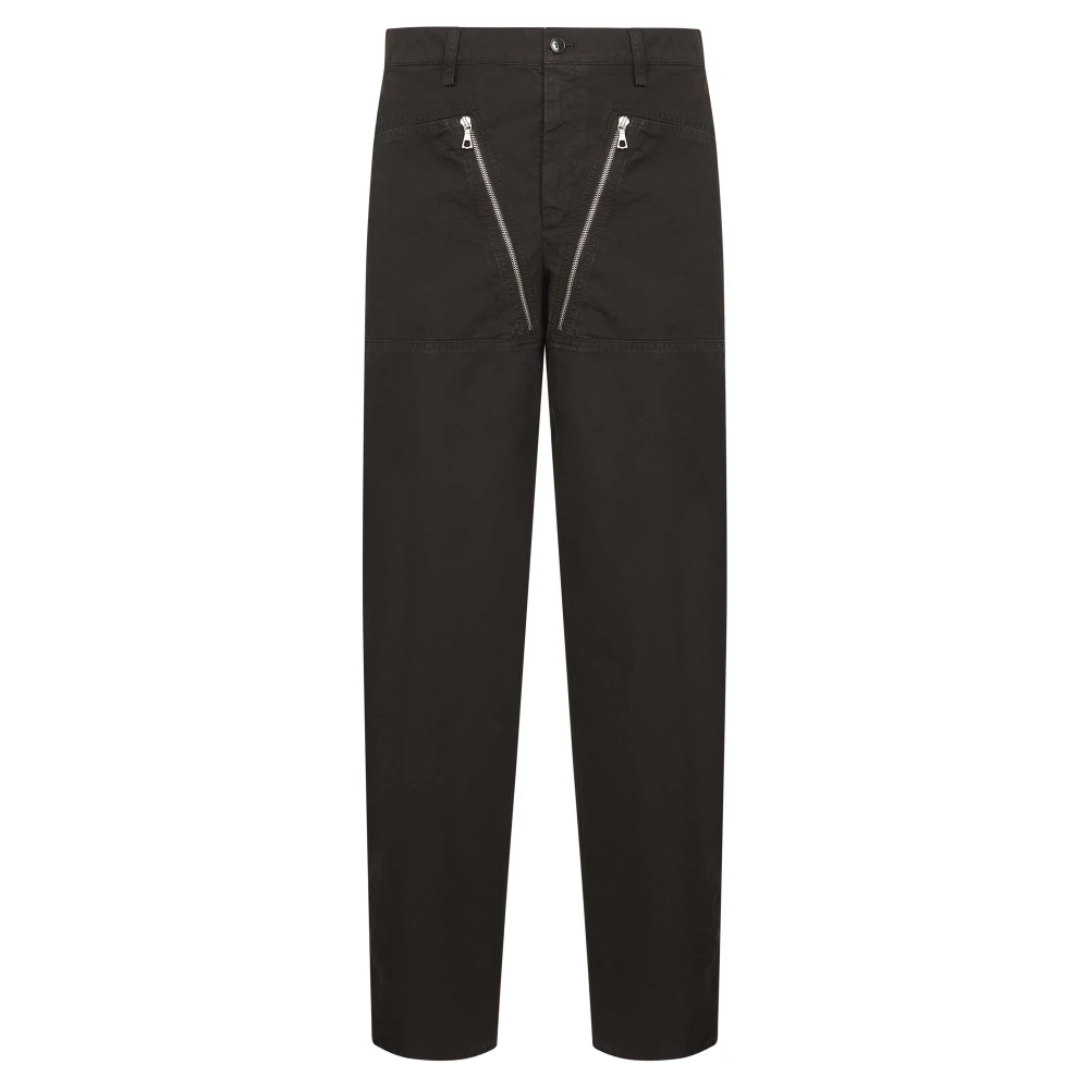 Dries Van Noten Men's Brown Cotton Trousers With Metal Zip - Slim-Fit Trousers - S - Trousers