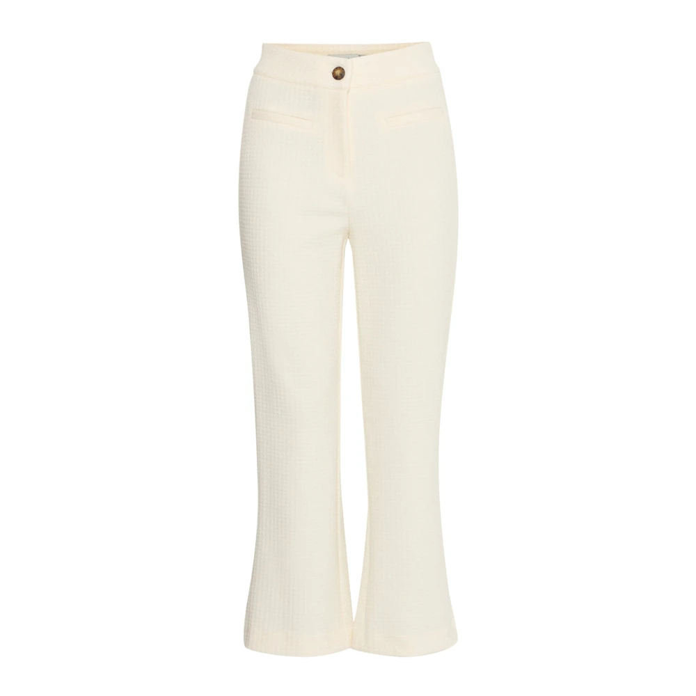 Ichi White Wide Trousers, Female, Xl, Cropped Flare Trousers Birch