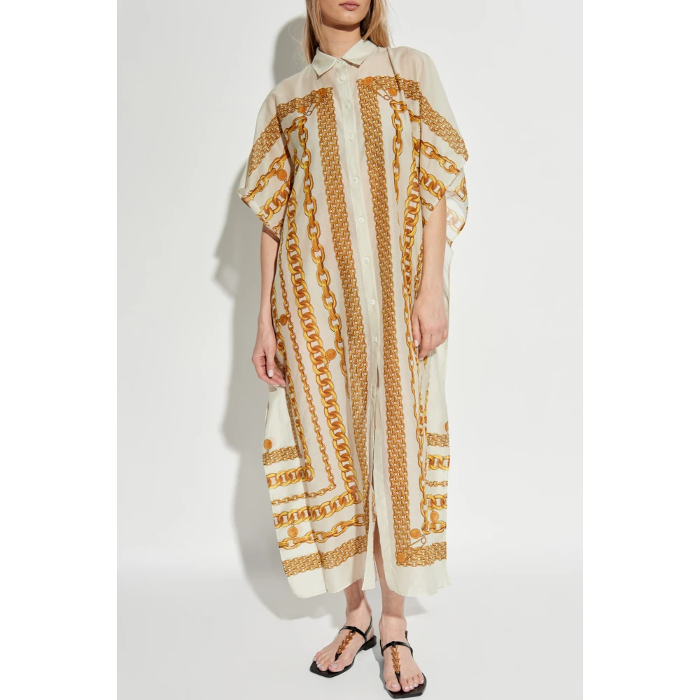 Versace Jurk met Barocco Chain patroon Beige Dames