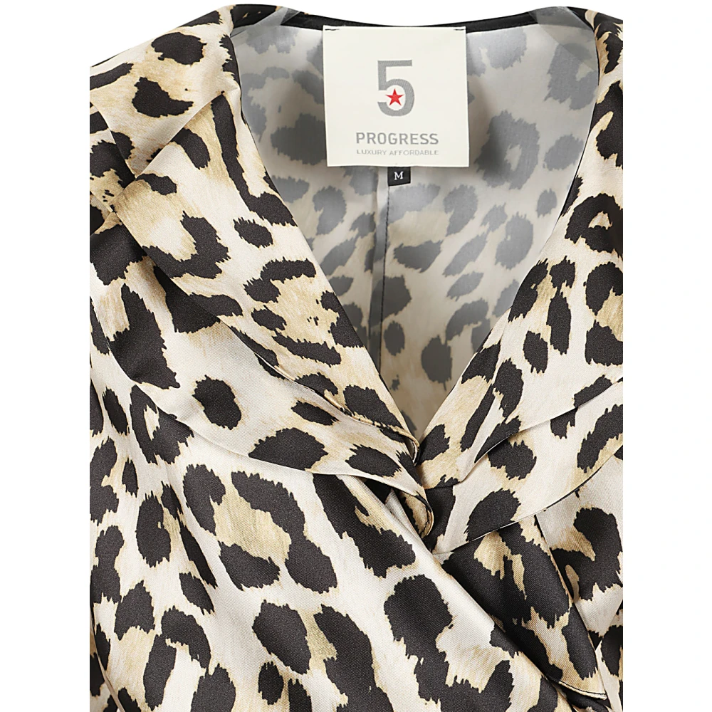 5Progress Lange Gevlekte Jurk met Ruches Beige Dames