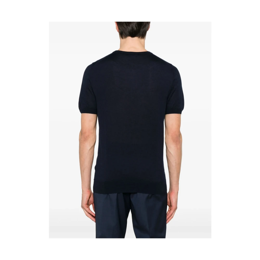 Fedeli Blauwe Geribbelde Crew Neck Sweater Blue Heren