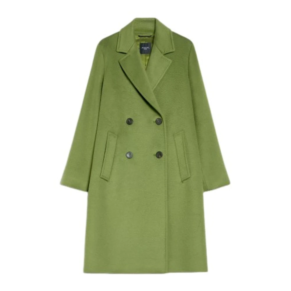 Max Mara Groene Wol Double-Breasted Jas Green Dames