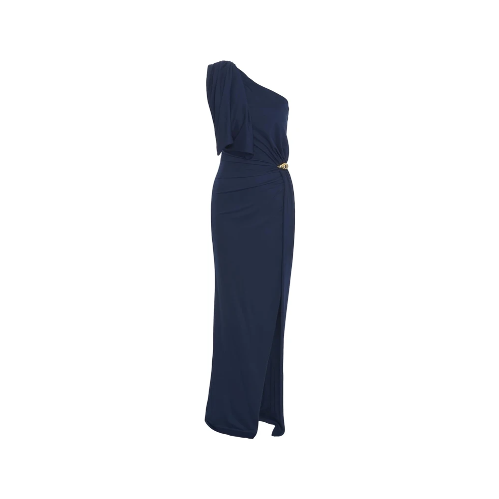 Elisabetta Franchi Blauwe Asymmetrische Avondjurk Jersey Blue Dames