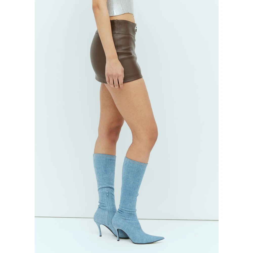 Diesel Leren Mini Rok met Logo Plaque Brown Dames