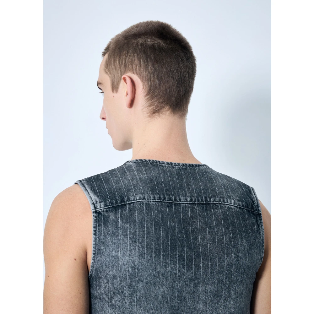 Diesel Gestreepte Denim Vest met Ritssluiting Gray Heren