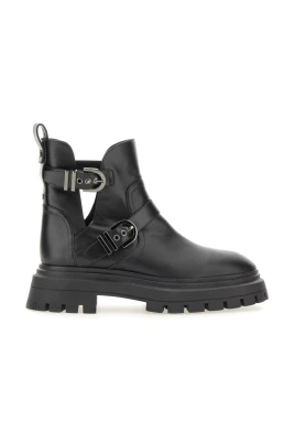 Cutout Buckle Läder Ankelboots