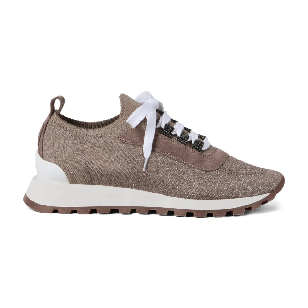 Brunello Cucinelli Glitzy Gebreide Sneakers Dames Schoenen Bruin