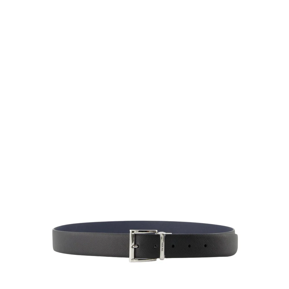 Prada Men's Black Saffiano Leather Reversible Belt