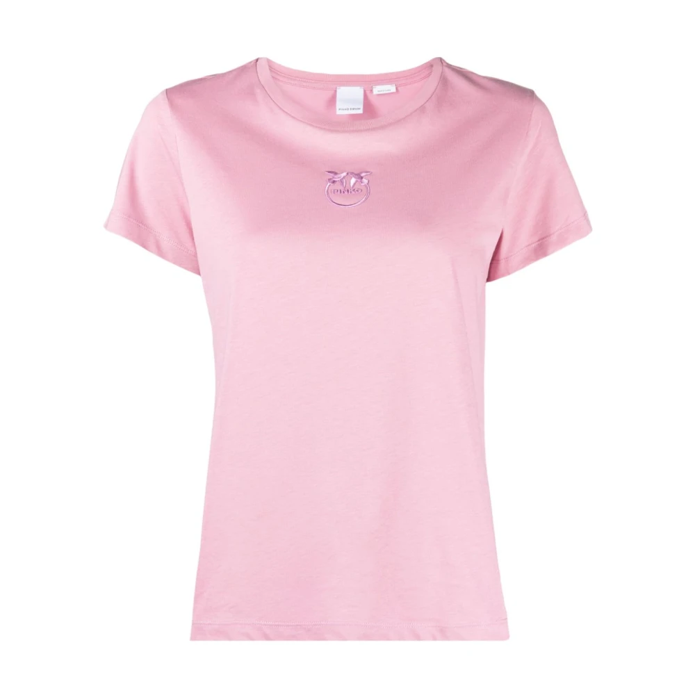 Pinko Love Birds Geborduurde T-shirts en Polos Pink Dames