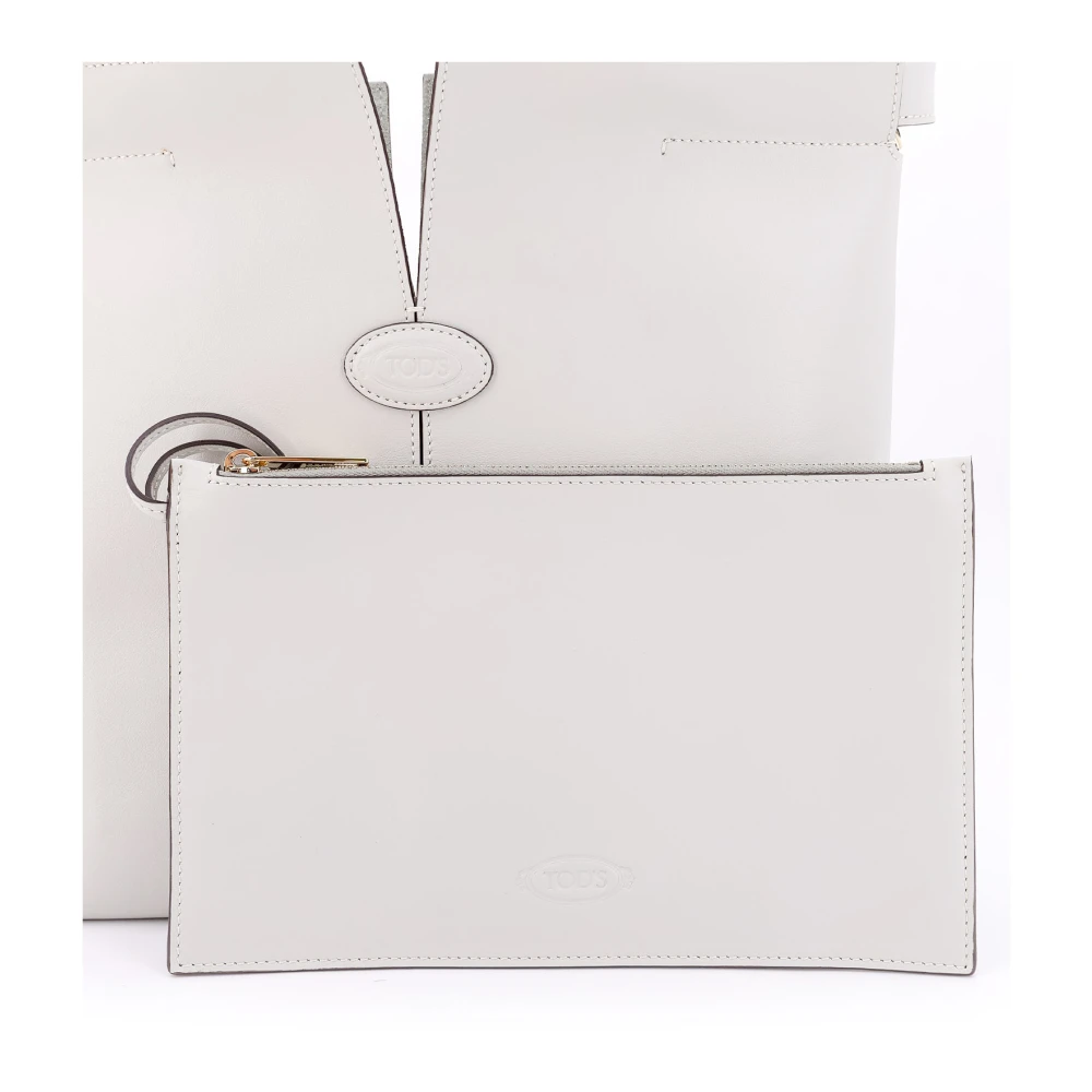 TOD'S Leren Handtas met Frontaal Logopatch Gray Dames