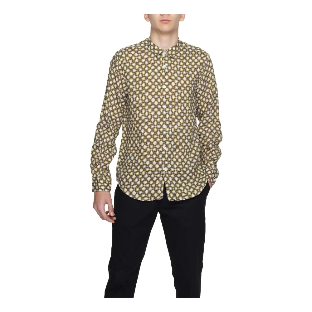 Gianni Lupo Geometrische Linnen Shirt Lange Mouwen Multicolor Heren