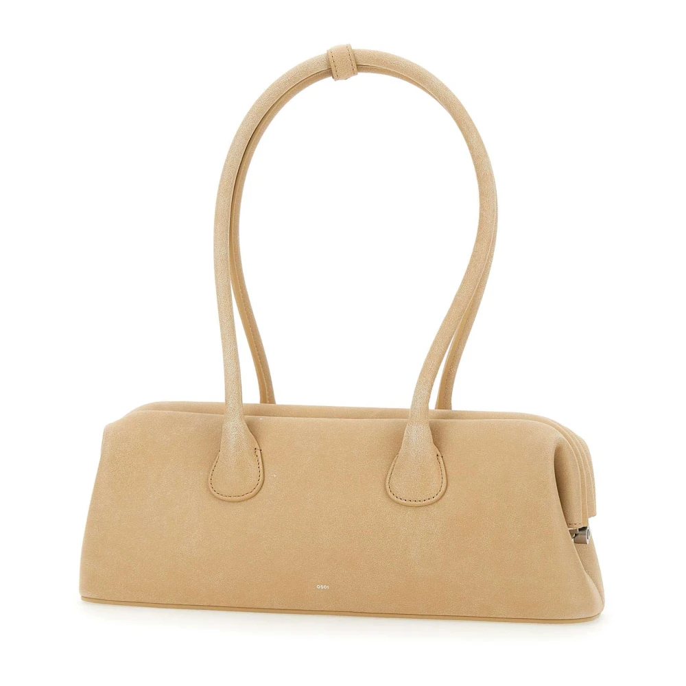 Osoi Brede leren schoudertas Beige Dames