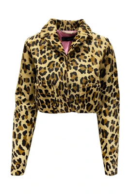 Leopard Calf Hair Cropped Jacket