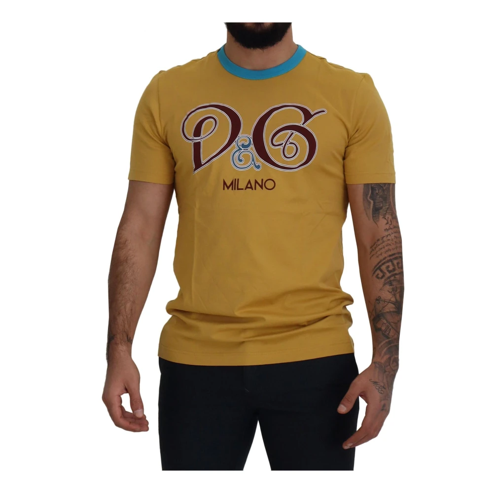 Dolce & Gabbana Levendige Milano Motif Crewneck Tee Yellow Heren