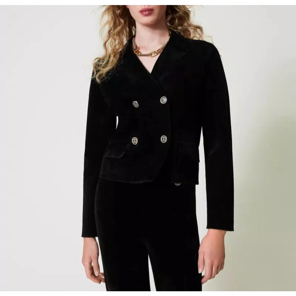 Twinset Gebreid jasje met ovale knopen Black Dames