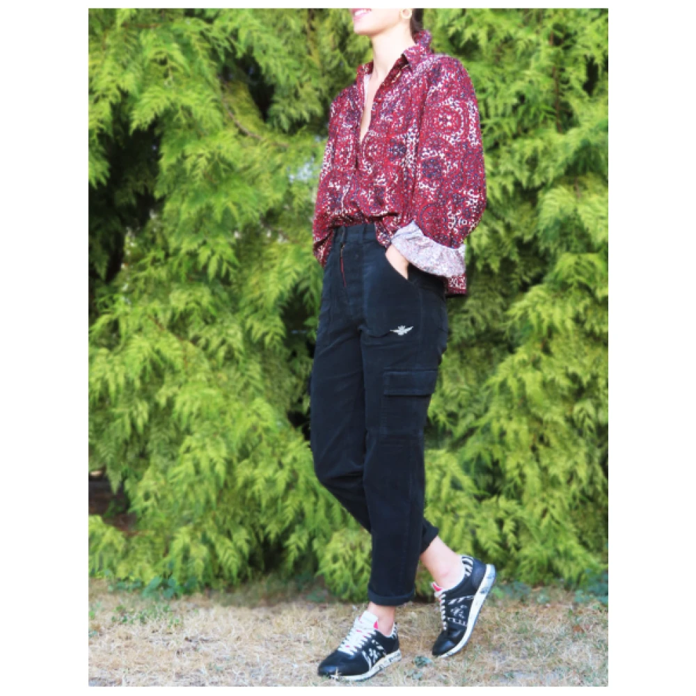 aeronautica militare Cargo Velours Broek Zwart Black Dames