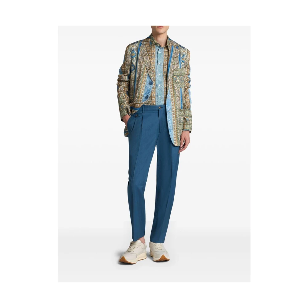 ETRO Blauw Aqua Knoop Spread Kraag Shirt Multicolor Heren