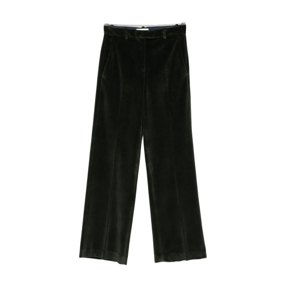 Circolo 1901 Women's Green Forest Velvet Trousers Straight Leg - Straight Trousers - L - Trousers
