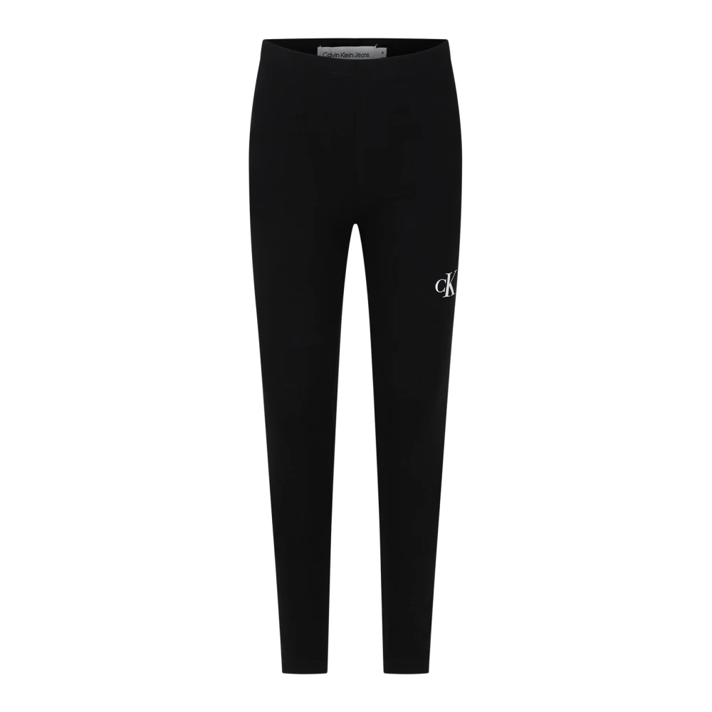 Calvin Klein Svarta Logo Leggings Elastisk Midja Bomull Black, Flicka