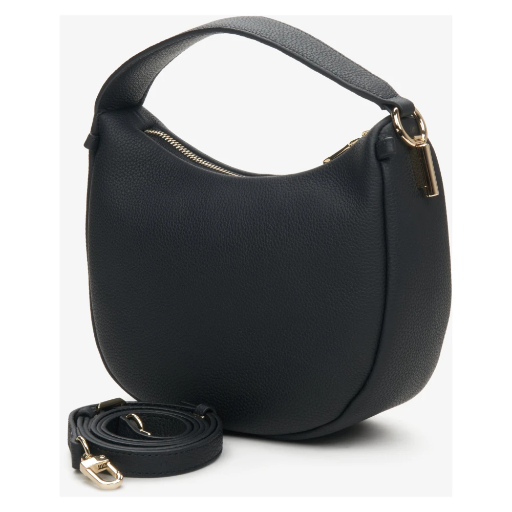 Estro Zwarte Halvemaanvormige Handtas gemaakt van Echt Leer Er00114352 Black Dames