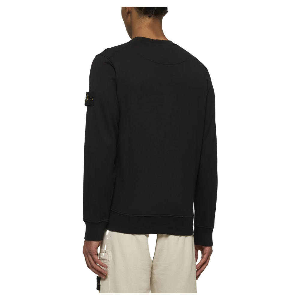 Stone Island Zwarte Ribgebreide Trui met Badge Black Heren