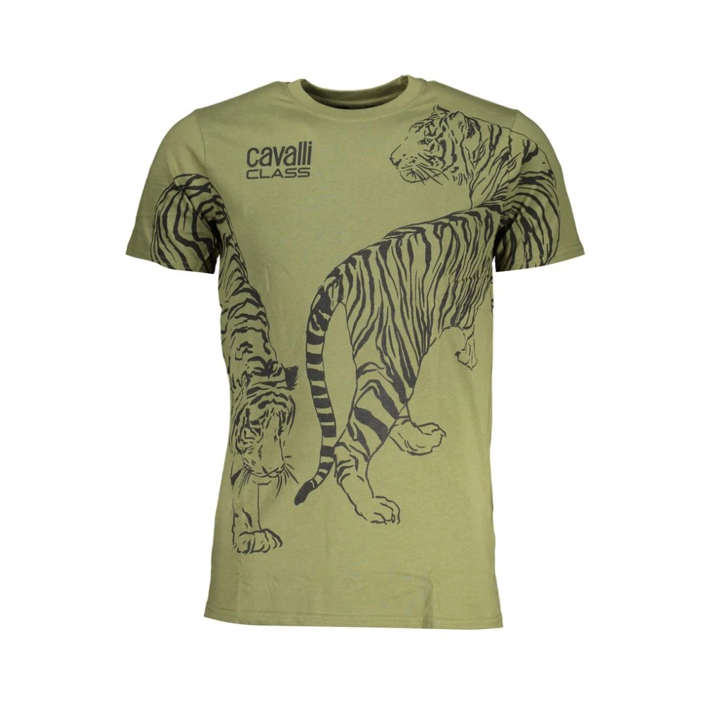 Cavalli Class Print Logo Ronde Hals T-Shirt Green Heren