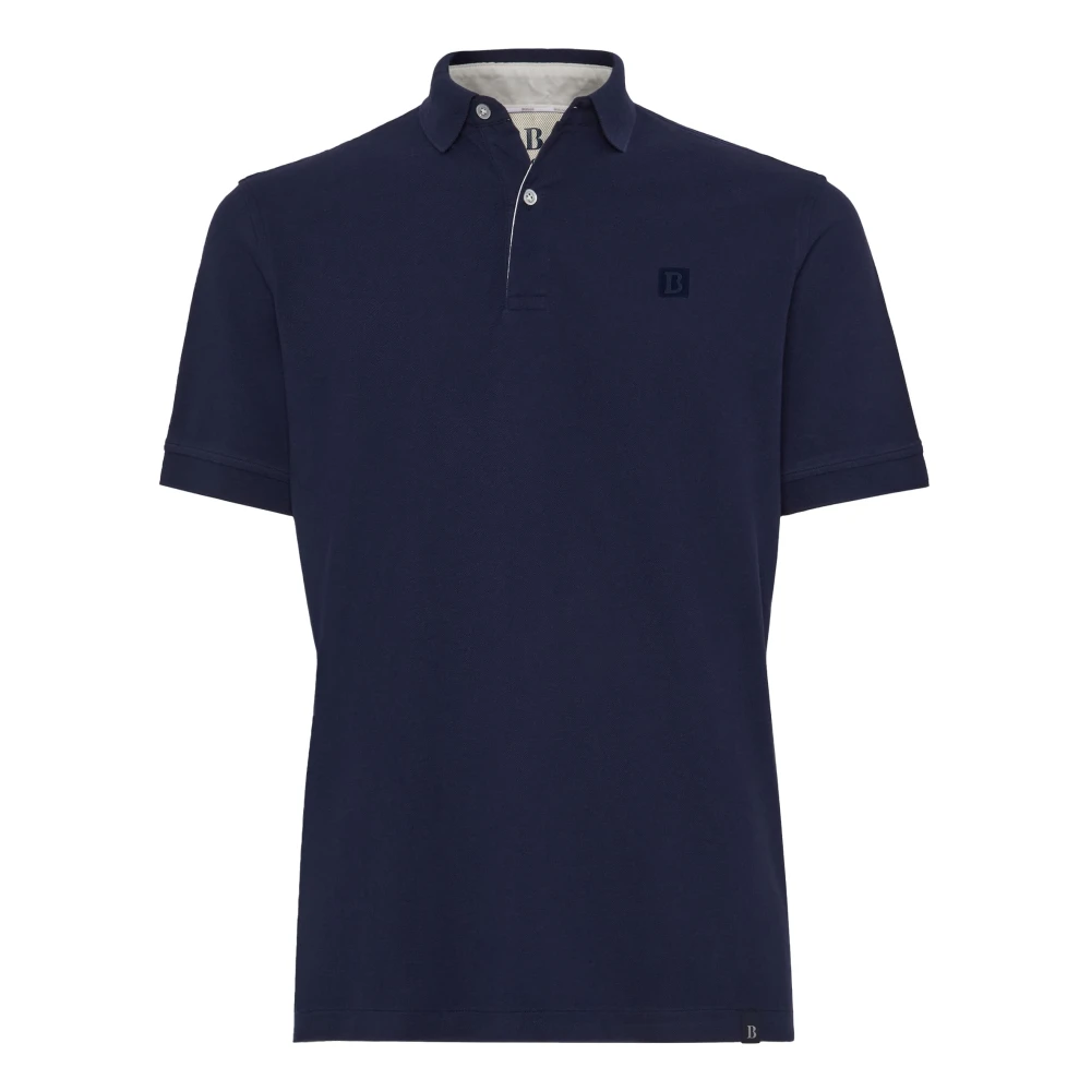 Boggi Milano Herren Blue,White Regular Fit Baumwoll-Piqué-Polohemd