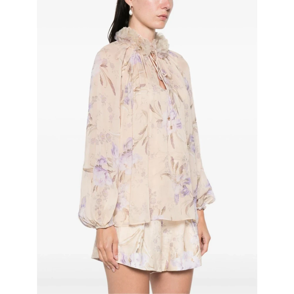 Zimmermann Witte Blouson Mouw Bloemenstrik Shirt Multicolor Dames