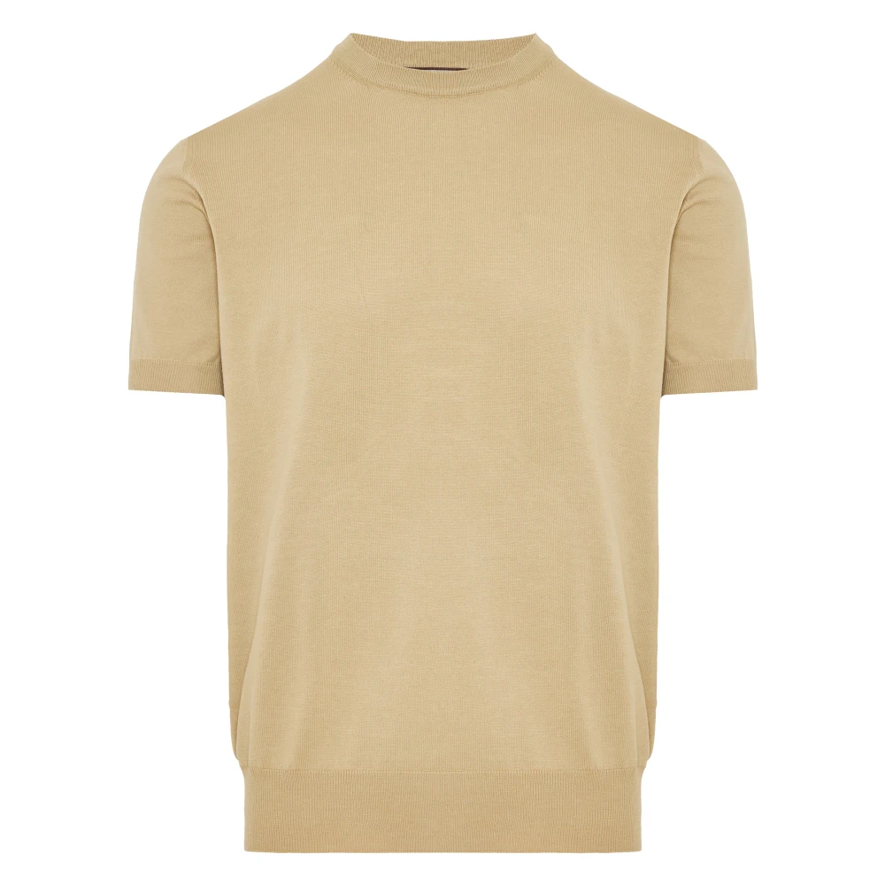 Canali Gebreid katoenen T-shirt gemaakt in Italië Beige Heren