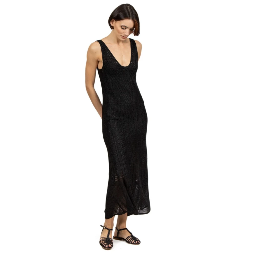 Erika Cavallini Zwarte Lange Jurk in Lurex Tricot Black Dames