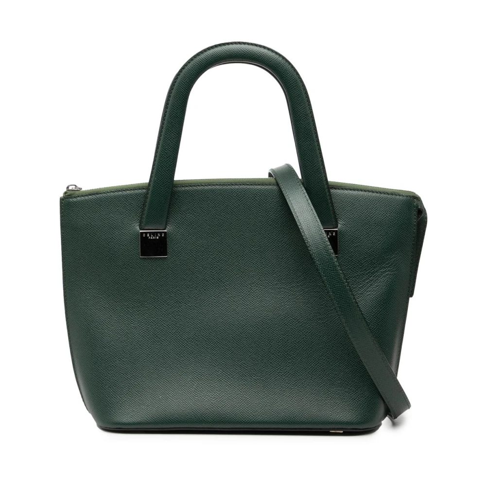 Celine Vintage Women's Green Pre-Owned Structured Leather Top Handle Bag