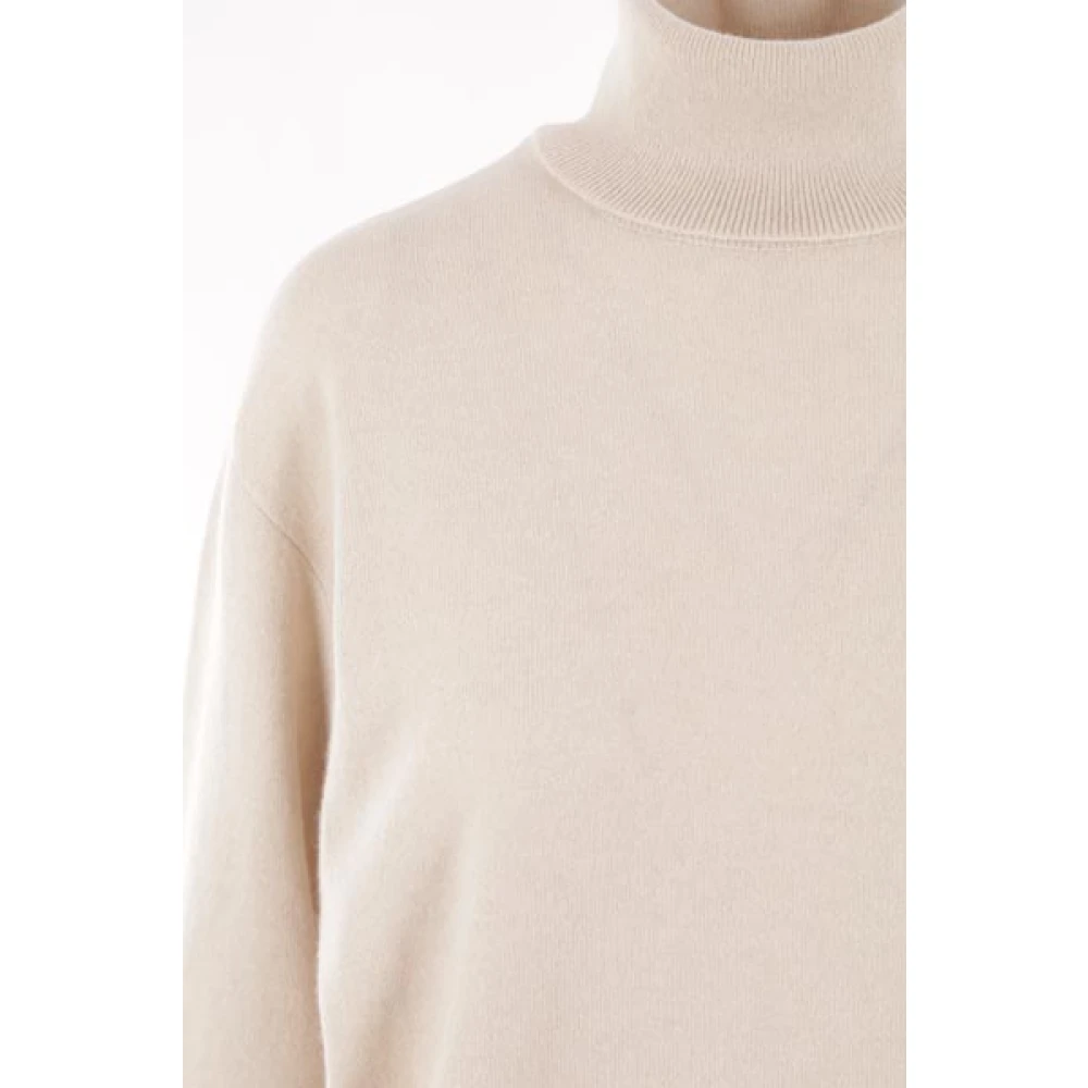 BRUNELLO CUCINELLI Beige Wollen Coltrui met Hoge Hals en Geribbelde Randen Beige Dames