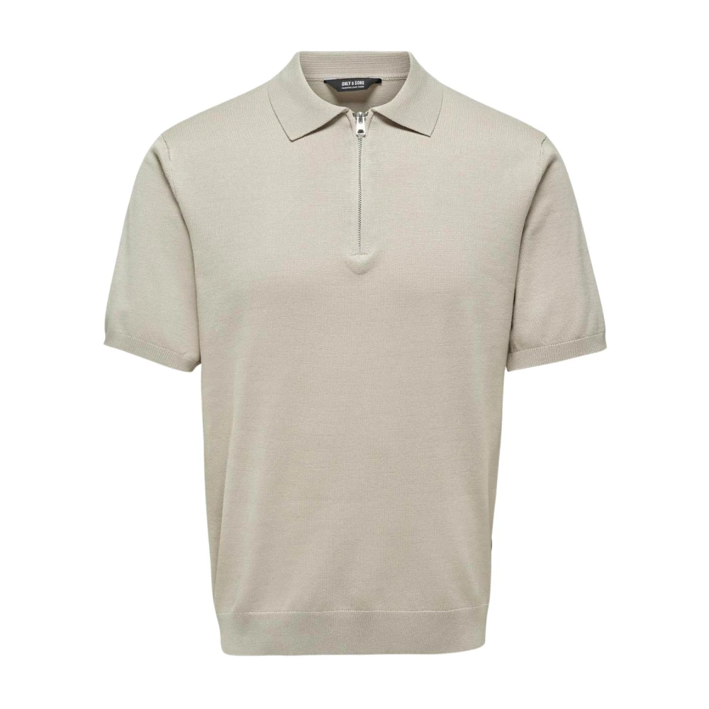 Only & Sons Zip Polo Shirt Elevate Casual Style Beige Heren