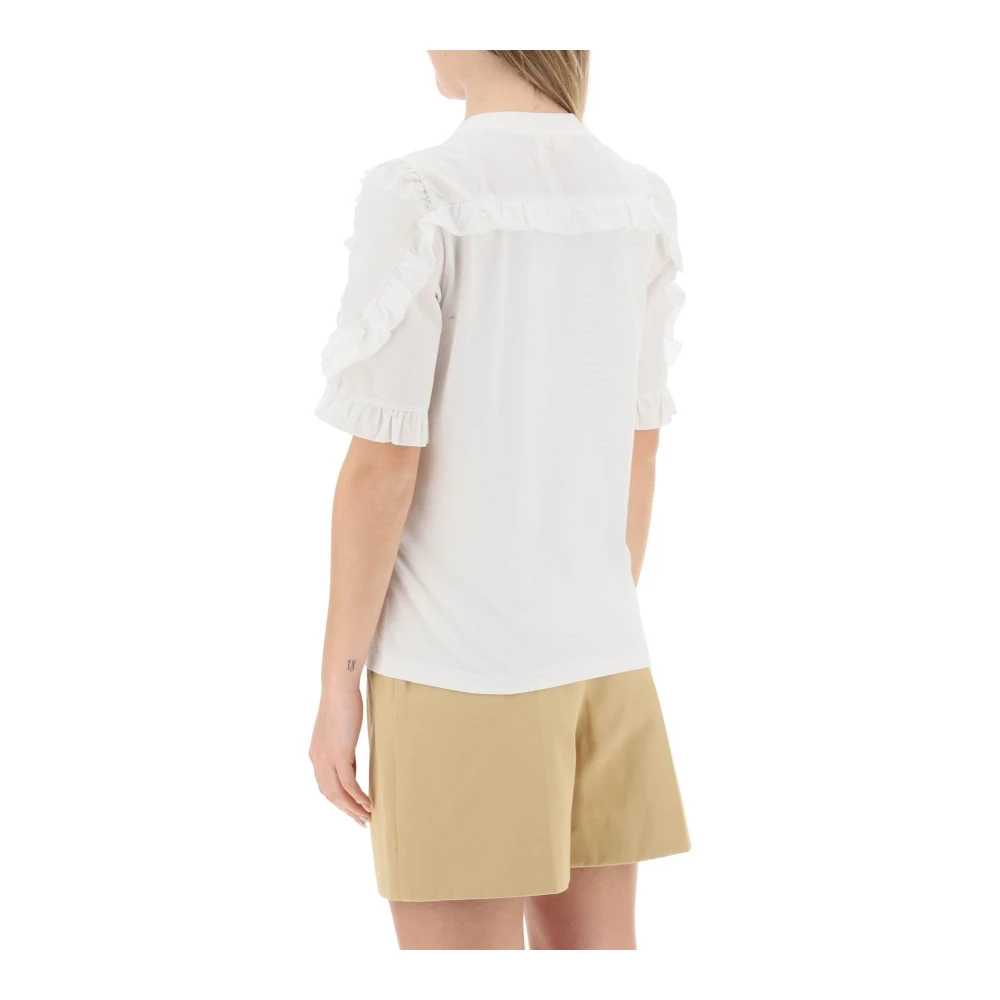 See by Chloé T-shirt met gerimpelde poplin mouwen White Dames
