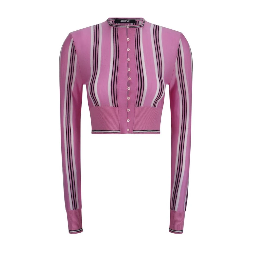 Jacquemus Gestreepte wollen vest met knoopsluiting Pink Dames