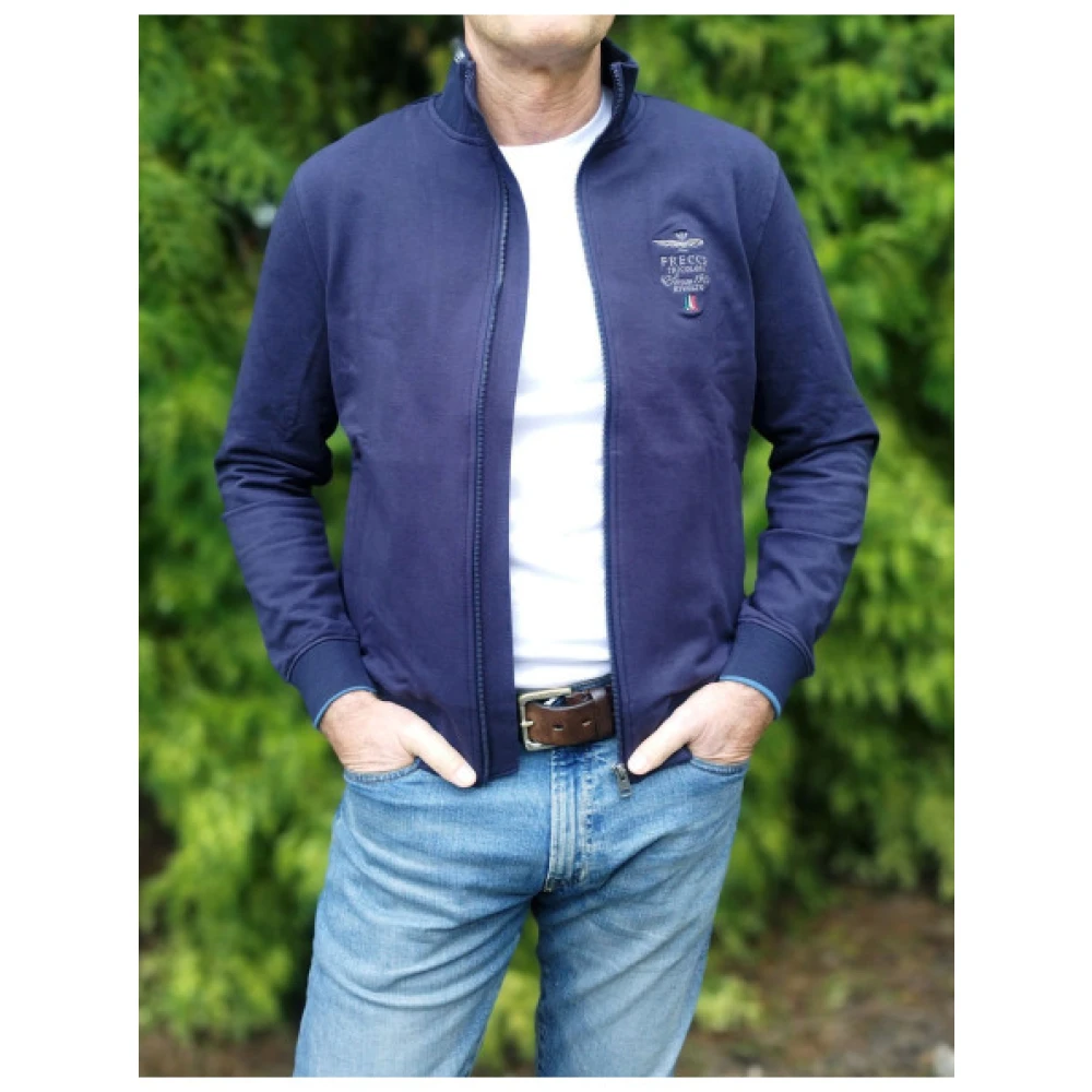 aeronautica militare Katoenen Zip-through Gilet met Geribbelde Afwerking Blue Heren