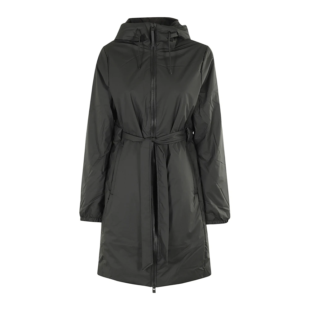 Rains Lange Geïsoleerde Curve Jas Black Dames