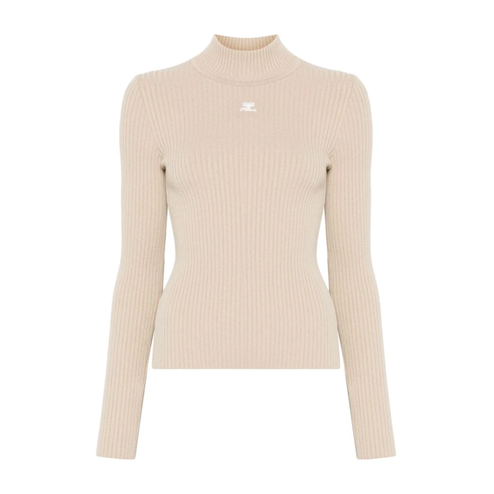 Courrèges Beige Ribgebreide Trui met Logopatch Beige Dames