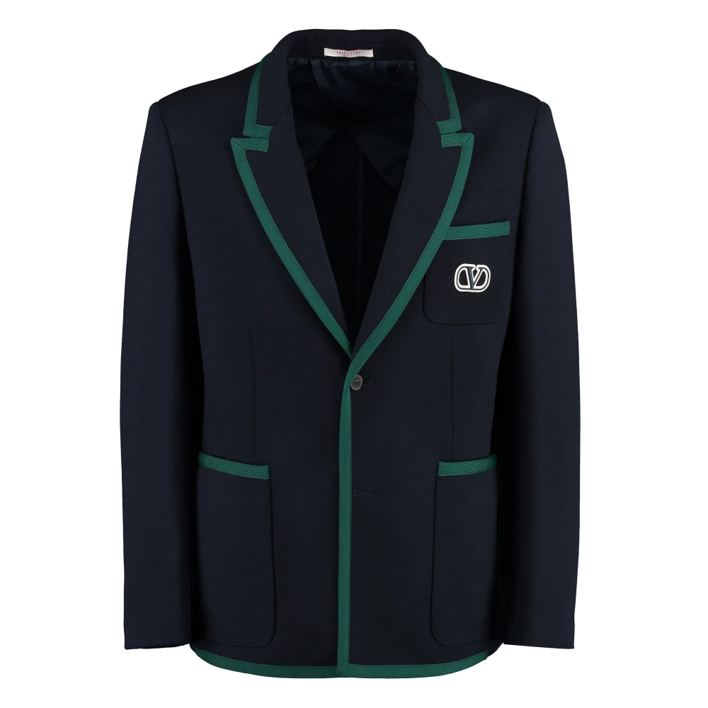 Valentino Kontrasterande Trim Ull Blazer Blue, Herr